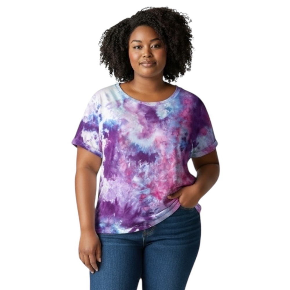 Maurices XL Top Handmade Tie Dye‎ Purple Pink Blue Short Sleeve Boho Hippie 1041